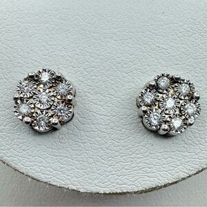 EFFY 925 Sterling Silver Diamond Cluster Stud Earrings Push Back